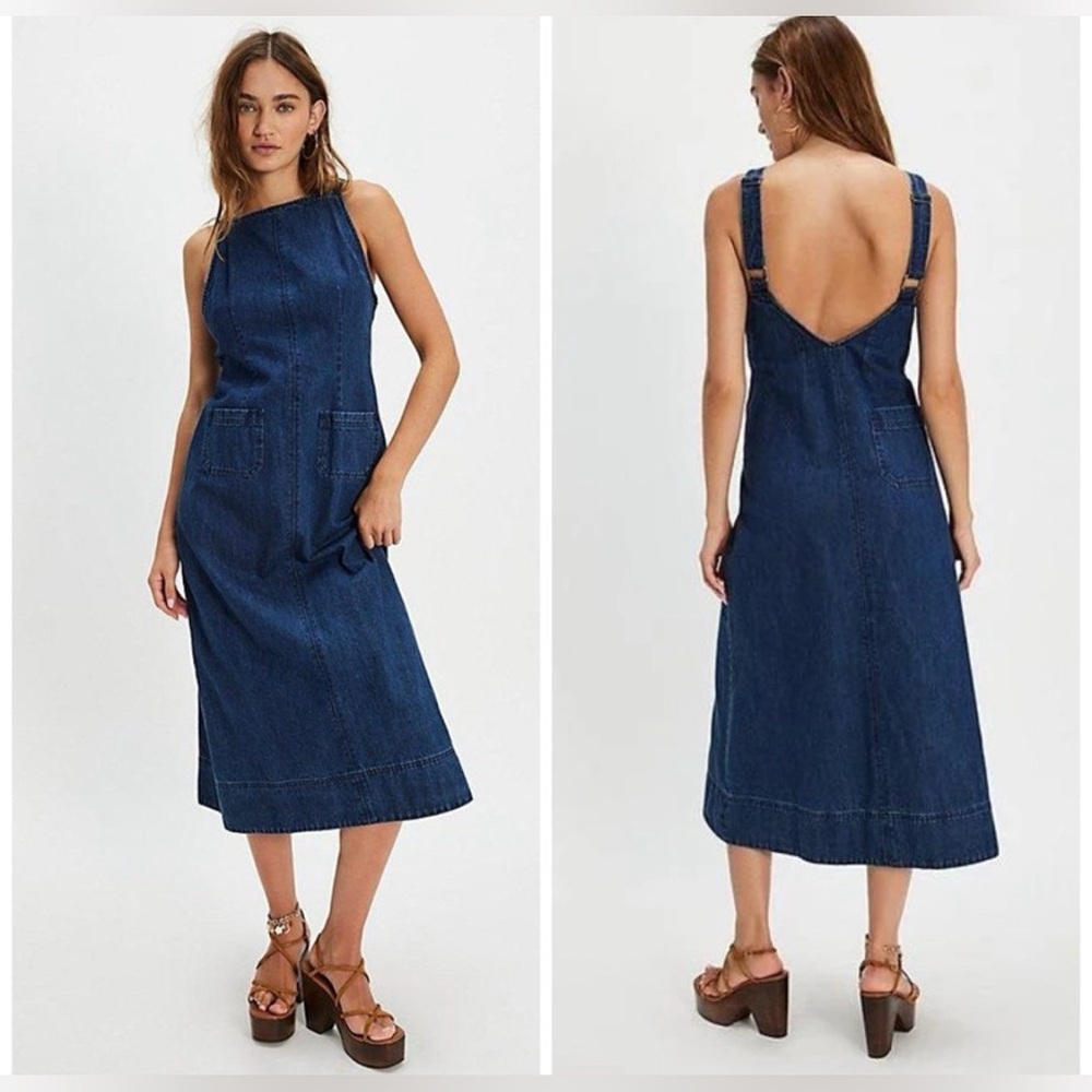 Free People Dex Denim Midi Dress Blue Size Small